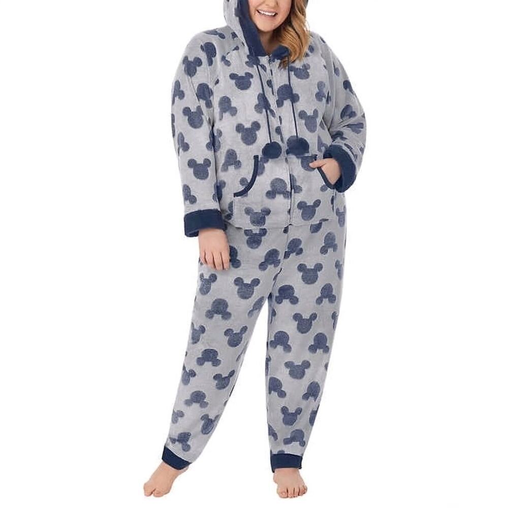 Disney NWT Women's One Piece Hooded Pajamas Sleepwear Gray Blue Size Small